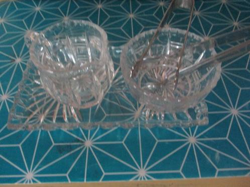 kristal antiek melk kan suiker kan en dienblad puntgaaf, Antiek en Kunst, Antiek | Glas en Kristal, Ophalen of Verzenden