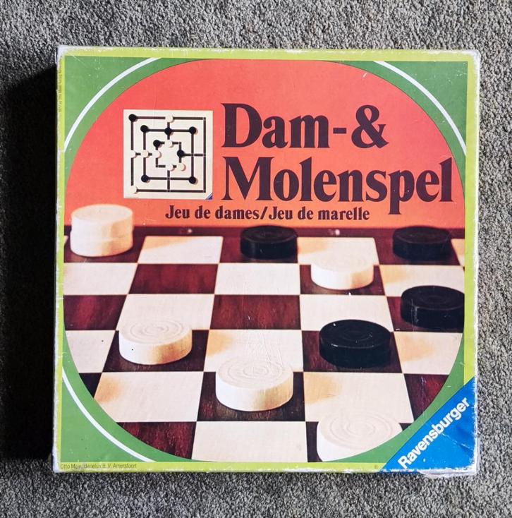 Dam- en Molenspel, Ravensburger, vintage, Hobby en Vrije tijd, Gezelschapsspellen | Bordspellen, Gebruikt, Een of twee spelers