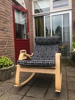 Ikea Poäng Fauteuil / Schommelstoel, Huis en Inrichting, Fauteuils, Beige hout met zwart-wit kussen, 75 tot 100 cm, Zo goed als nieuw