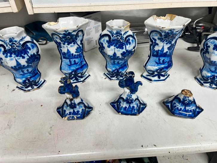 Delfts Blauw Kaststel De Klaauw - Beschadigd, Antiek en Kunst, Antiek | Vazen, Ophalen