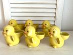 Zes vintage eierdopjes kuiken aardewerk pasen, Diversen, Pasen, Ophalen