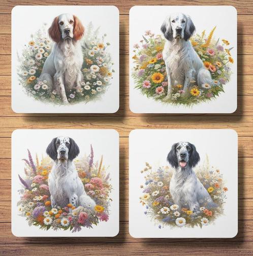 Engelse Setter Lente onderzetters met houder, Huis en Inrichting, Woonaccessoires | Onderzetters, Nieuw, Glas of Kopje, Ophalen of Verzenden