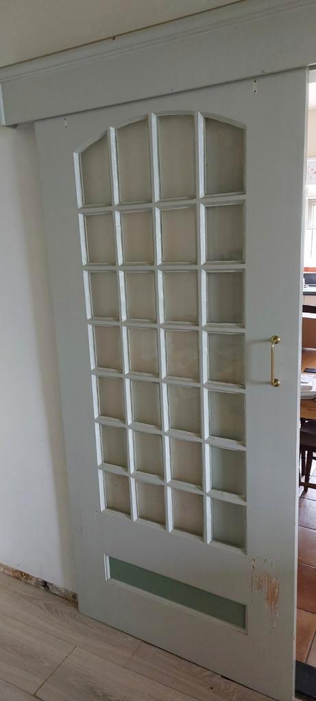 Houten deur met glas, Doe-het-zelf en Verbouw, Deuren en Horren, Gebruikt, Binnendeur, 200 tot 215 cm, 80 tot 100 cm, Glas, Schuifdeur