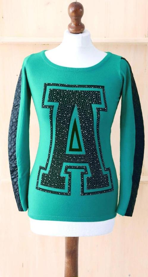 Trui met imitatieleren accenten. sappihre 1 maat 34/38 nieuw, Kleding | Dames, Truien en Vesten, Nieuw, Maat 36 (S), Groen, Ophalen of Verzenden
