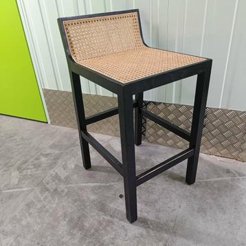8x design Barkruk zwart hout rotan webbing Japandi stijl beschikbaar voor biedingen