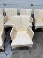Leren eetkamer stoelen, creme/wit, 6 stuks, Huis en Inrichting, Stoelen, Ophalen, Gebruikt, Modern / Jan des Bouvrie., Wit