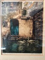 ‘Les cignes’. schilderij van Brugge., Antiek en Kunst, Ophalen of Verzenden