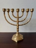 Zware Vintage Koperen Menorah Kandelaar, 1,3 KG, 22 cm, Huis en Inrichting, Woonaccessoires | Kandelaars en Kaarsen, Gebruikt