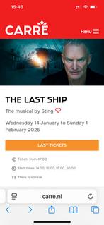 Ticket The Last ship Sting in Carré Amsterdam, Tickets en Kaartjes, Theater | Musical, Eén persoon, Januari