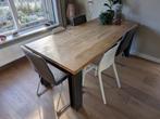 Massief eiken eettafel | Stalen poten | 190 x 90cm, Ophalen, Gebruikt, 50 tot 100 cm, Vijf personen of meer