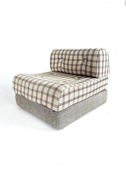 2x Vintage (slaap) fauteuil jaren ‘70, Huis en Inrichting, Fauteuils, Zo goed als nieuw, Metaal, Stof, 50 tot 75 cm, 75 tot 100 cm