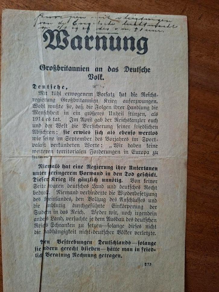 WOII Pamflet Engelse Luchtmacht 1939, Verzamelen, Militaria | Algemeen, Luchtmacht, Duitsland, Ophalen of Verzenden