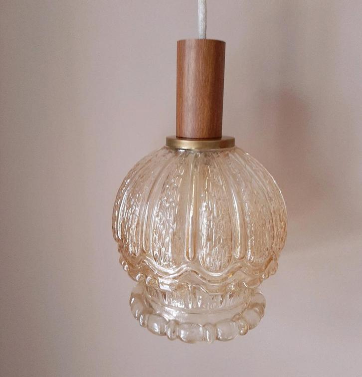 Vintage bubble hanglamp | Vintage bol amberkleur jaren 60, Huis en Inrichting, Lampen | Hanglampen, Minder dan 50 cm, Ophalen of Verzenden
