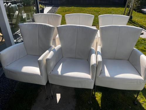 6 verstelbare lederen stoelen. T.e.a.b., Huis en Inrichting, Stoelen, Gebruikt, Vijf, Zes of meer stoelen, Leer, Wit, Ophalen