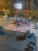Home gym. Bench, squatt rack, gewichten, stang, Sport en Fitness, Fitnessmaterialen, Ophalen, Zo goed als nieuw, Benen, Fitnessbank