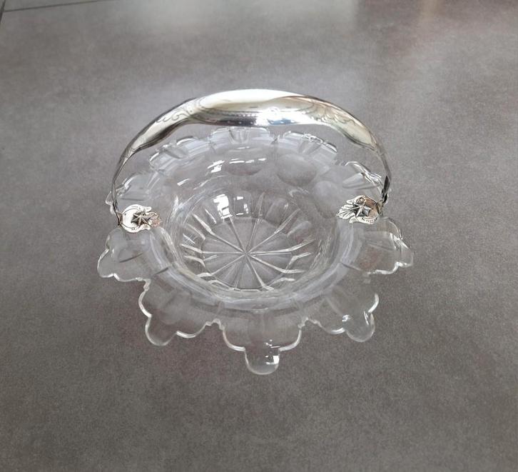 *Antieke kristallen schaal met zilveren beugel, Antiek en Kunst, Antiek | Goud en Zilver, Zilver, Ophalen of Verzenden