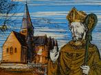 Glas in lood raamhanger St. Hubertus met hert, Antiek en Kunst, Antiek | Religie, Ophalen of Verzenden