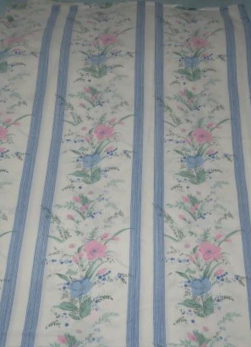 Vintage lap stof wit met blauwe strepen en bloemen, Hobby en Vrije tijd, Stoffen en Lappen, Gebruikt, Katoen, 30 tot 120 cm, 30 tot 200 cm
