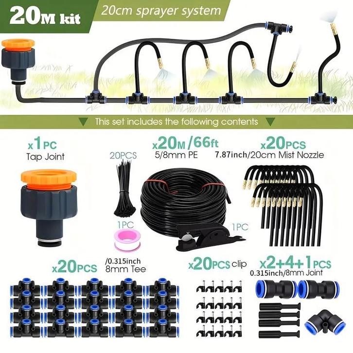 50 meter Temu vernevel set kompleet, Tuin en Terras, Tuinsproeiers, Nieuw, Nevelsproeier, Ophalen of Verzenden