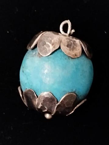 Oude Native American Indian hanger turkoois met zilver beschikbaar voor biedingen
