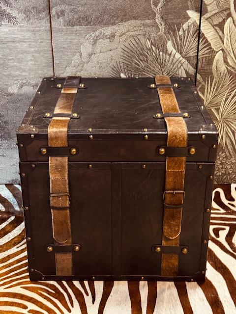 FAUX LEATHER BOX KIST BIJZETTAFEL OPBERGBOX BRITISH COLONIAL, Huis en Inrichting, Woonaccessoires | Kisten, Zo goed als nieuw