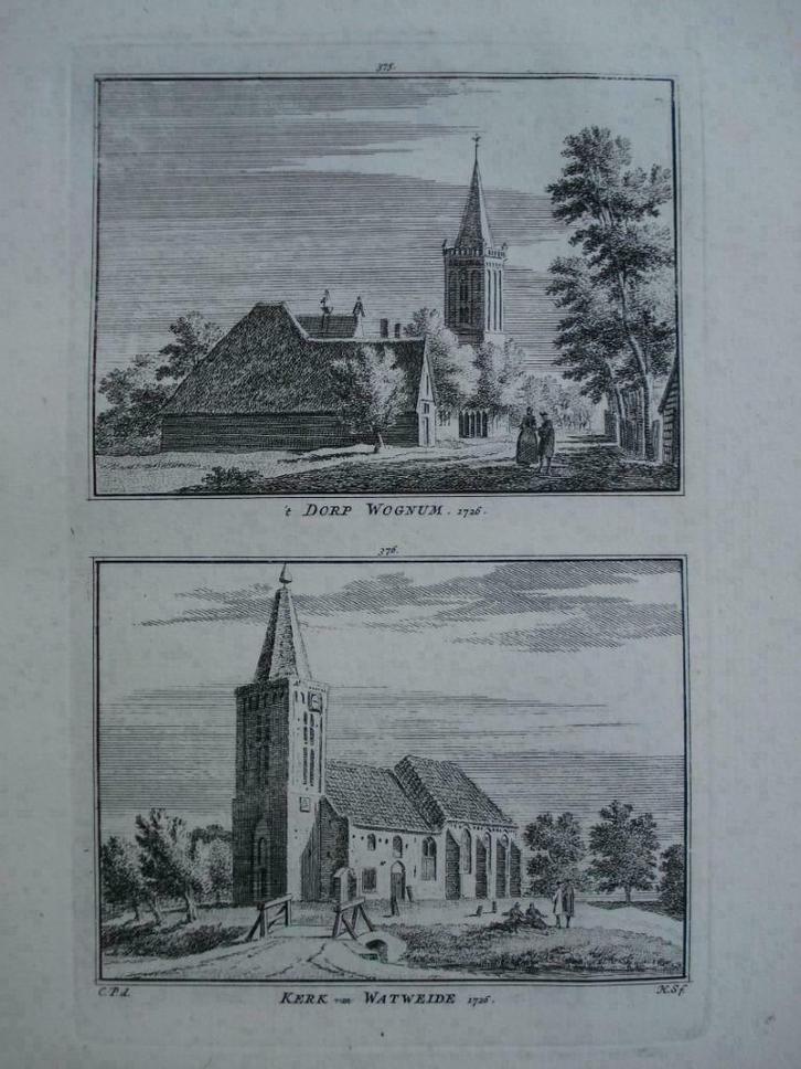 375-376 /  Wognum en Watweide de Kerk  Kopergravure 1752, Antiek en Kunst, Kunst | Etsen en Gravures, Ophalen of Verzenden