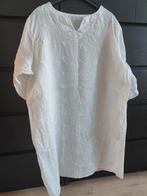 Wit linnen jurk met geborduurde bloemen xl Ibiza zomer dress, Wit, Maat 46/48 (XL) of groter, Ophalen of Verzenden, Zo goed als nieuw