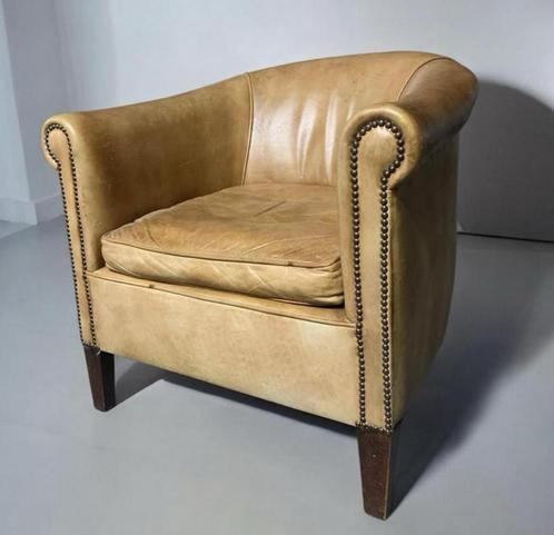Vintage Luxe lederen club fauteuil, Huis en Inrichting, Fauteuils, Gebruikt, 75 tot 100 cm, Ophalen