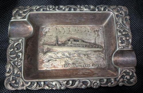 Verzilverde asbak M.S. Willem Ruys Kon Rotterdamsche Lloyd, Verzamelen, Scheepvaart, Gebruikt, Gebruiksvoorwerp, Motorboot, Ophalen of Verzenden