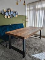 Houten tafel blad met stoere onderstellen., Huis en Inrichting, Tafels | Eettafels, Rechthoekig, Ophalen of Verzenden, Zo goed als nieuw