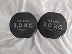 zgan. Set 2 halters 3 kg, Decathlon, gewichten, fit sporten, Ophalen of Verzenden, Zo goed als nieuw, Armen, Halterset