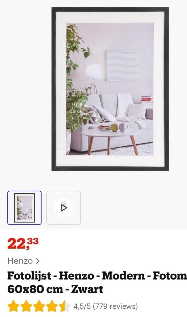 Lijst 60x80 cm zwart houtnerf, Huis en Inrichting, Woonaccessoires | Lijsten, Zo goed als nieuw, 75 cm of meer, 50 tot 75 cm, Hout