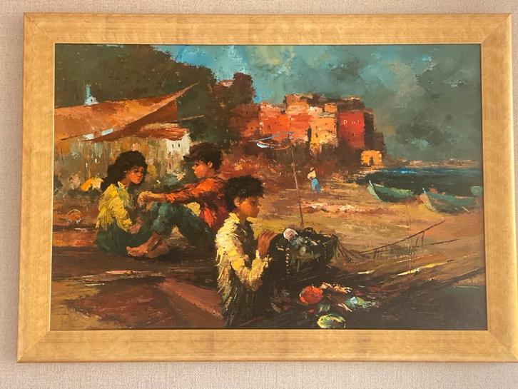 Schilderij: Strandgezicht met Kinderen, Antiek en Kunst, Kunst | Schilderijen | Klassiek, Ophalen