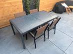 Granieten tuintafel met stoelen, Ophalen, Gebruikt, Rechthoekig, Metaal