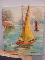 Schilderij Scheepje in Monaco - A. van Straaten, Antiek en Kunst, Ophalen of Verzenden