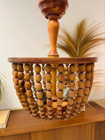 Mooie grote vintage plafondlamp hanglamp houten kralen lamp beschikbaar voor biedingen