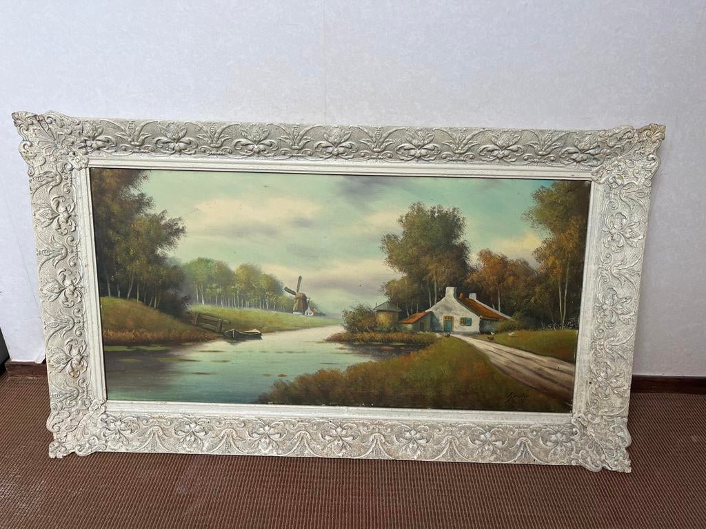 Schilderij met molen en huis, Antiek en Kunst, Kunst | Schilderijen | Klassiek, Ophalen