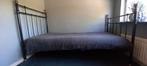 Zwart stalen spijlenbed met messing knoppen, Ophalen, 90 cm, Eenpersoons, Zwart