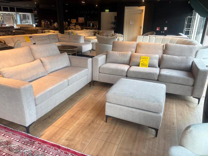 Lilly Bank 3-zits + 2-zits + Poef - Loungebank, Huis en Inrichting, Banken | Sofa's en Chaises Longues, Nieuw, Vierpersoons of meer