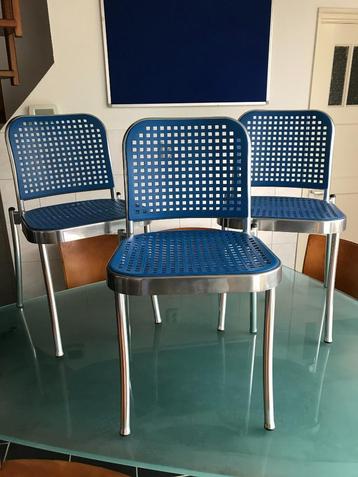 3 stapelbare Depadova De Padova Silver chair stoel blauw