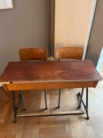 Vintage schoolbank/lessenaar +twee bijpassende schoolstoelen, Antiek en Kunst, Ophalen