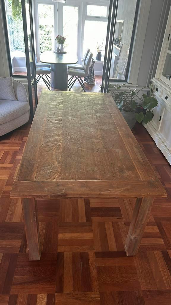 Teak houten tafel 220 x 100 indonesie, Huis en Inrichting, Tafels | Eettafels, Zo goed als nieuw, 50 tot 100 cm, 200 cm of meer
