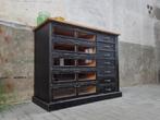 Industrieel Houten Dressoir Zwart | Laden Kast Vitrine, Industrieel Antiek Retro Vintage Brocante Landelijk Industrial, Gebruikt