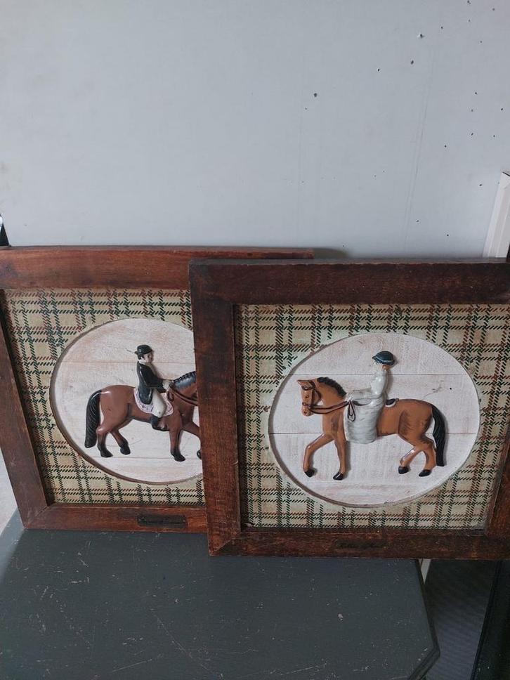 Twee Schilderijen met Paard en Ruiter, Antiek en Kunst, Kunst | Overige Kunst, Ophalen