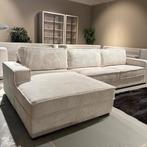 hoekbank rib stof beige met lounge deel, Ophalen, 250 tot 300 cm, Zo goed als nieuw, Stof