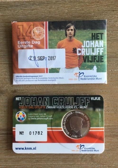 Johan Cruijff Vijfje / Unc in Coincard Eerste Dag uitgifte, Postzegels en Munten, Munten | Nederland, Euro's, Koningin Beatrix
