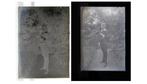 Glasnegatief ca 1920 jongen met klapcamera. Formaat 13x18cm, Verzamelen, Foto's en Prenten, Gebruikt, Foto, Voor 1940, Kind