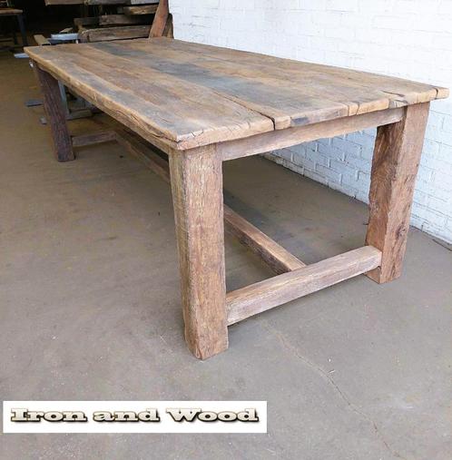 Maatwerk oud eiken kloostertafels - barnwood of wagonedelen, Huis en Inrichting, Tafels | Eettafels, Nieuw, Vijf personen of meer