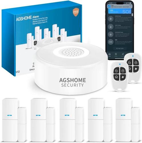 AGSHOME draadloos WiFi alarmsysteem met 120dB sirene, Doe-het-zelf en Verbouw, Alarmsystemen, Zo goed als nieuw, Draadloos, Ophalen of Verzenden