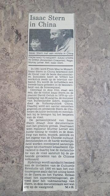 From Mao to Mozart violist Isaac Stern in China (krant 1982) beschikbaar voor biedingen